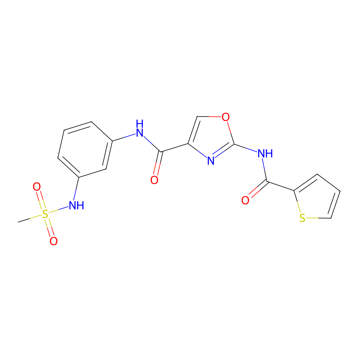 N-(3-(methylsulfonamido)phenyl)-2-(thiophene-2-carboxamido)oxazole-4-carboxamide molecular structure, CAS 1286717-09-6