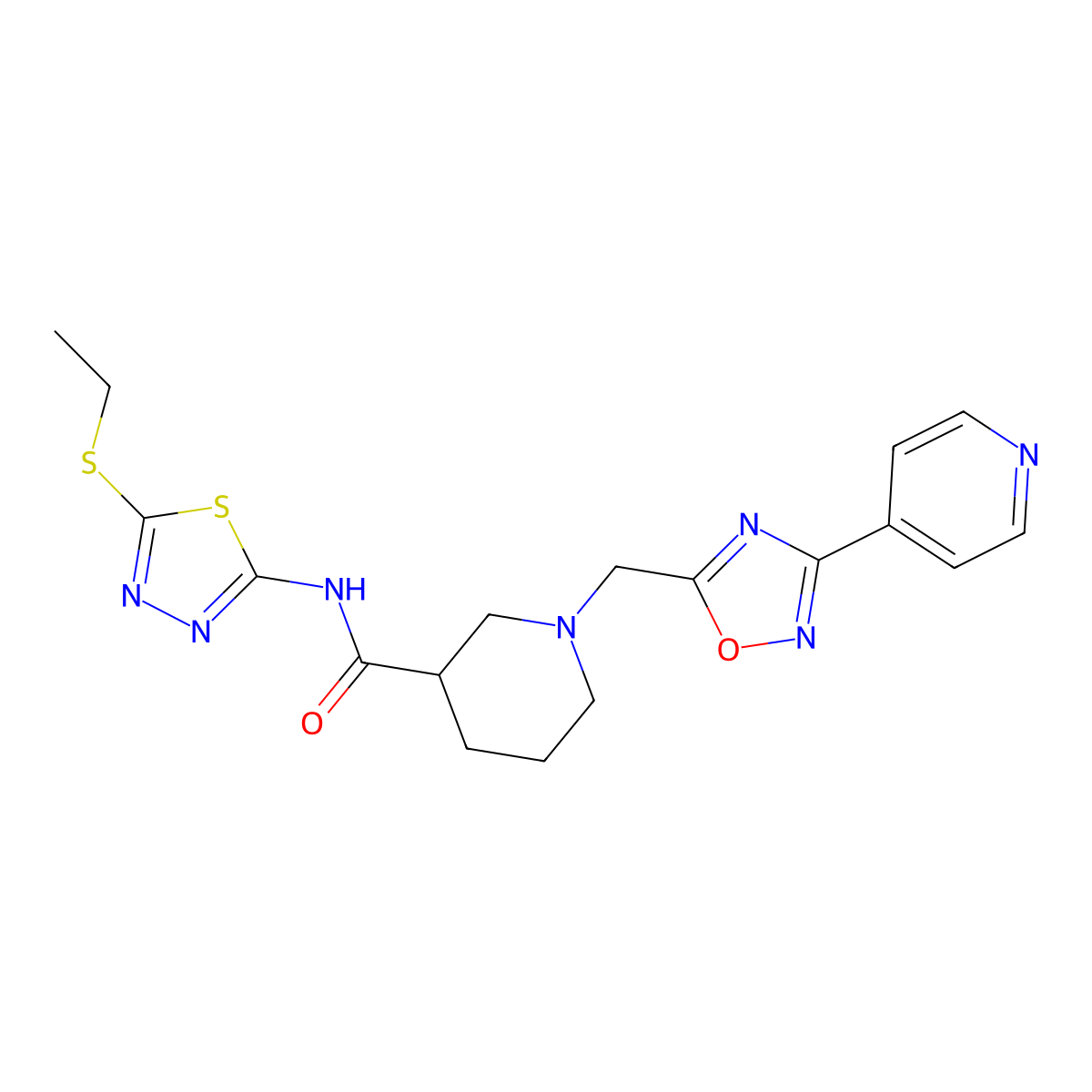 N-(5-(ethylthio)-1,3,4-thiadiazol-2-yl)-1-((3-(pyridin-4-yl)-1,2,4-oxadiazol-5-yl)methyl)piperidine-3-carboxamide molecular structure, CAS 1286717-19-8