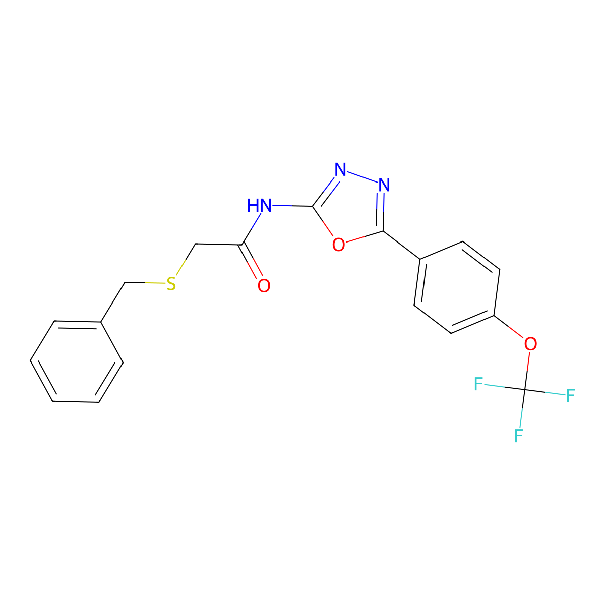 2-(benzylthio)-N-(5-(4-(trifluoromethoxy)phenyl)-1,3,4-oxadiazol-2-yl)acetamide molecular structure, CAS 1286717-26-7