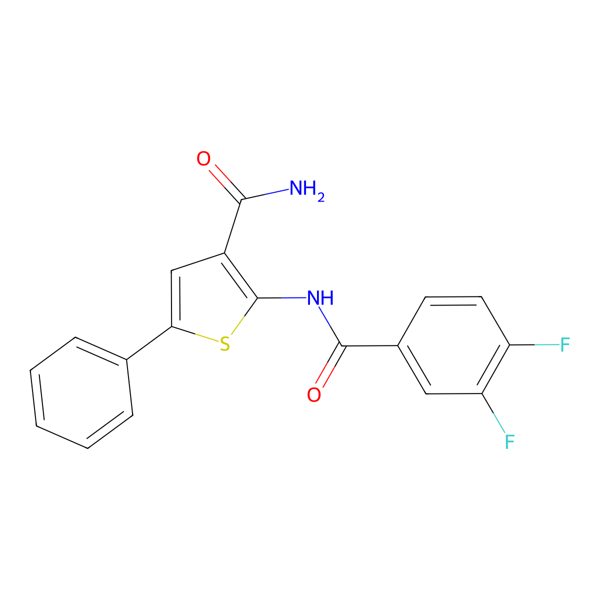 2-(3,4-Difluorobenzamido)-5-phenylthiophene-3-carboxamide molecular structure, CAS 1286717-28-9