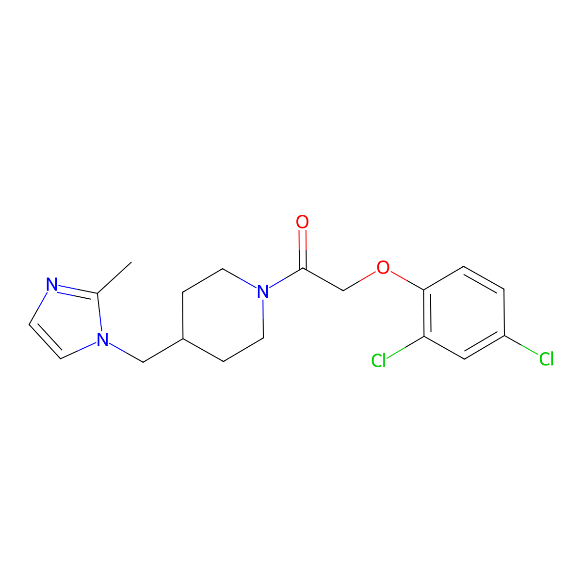 2-(2,4-dichlorophenoxy)-1-(4-((2-methyl-1H-imidazol-1-yl)methyl)piperidin-1-yl)ethanone molecular structure, CAS 1286717-31-4