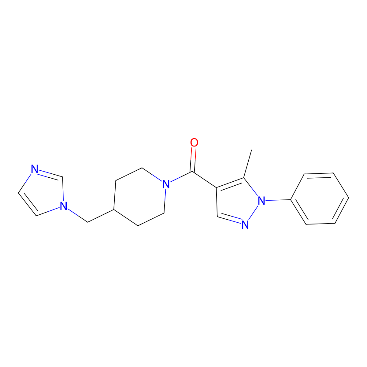 (4-((1H-imidazol-1-yl)methyl)piperidin-1-yl)(5-methyl-1-phenyl-1H-pyrazol-4-yl)methanone molecular structure, CAS 1286717-34-7
