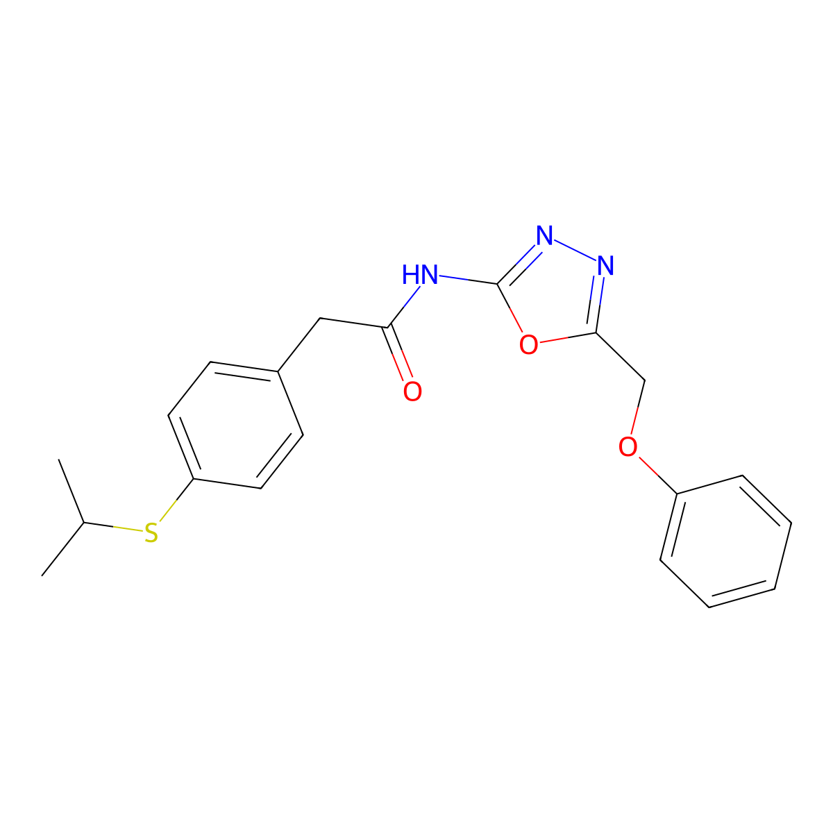2-(4-(isopropylthio)phenyl)-N-(5-(phenoxymethyl)-1,3,4-oxadiazol-2-yl)acetamide molecular structure, CAS 1286717-40-5