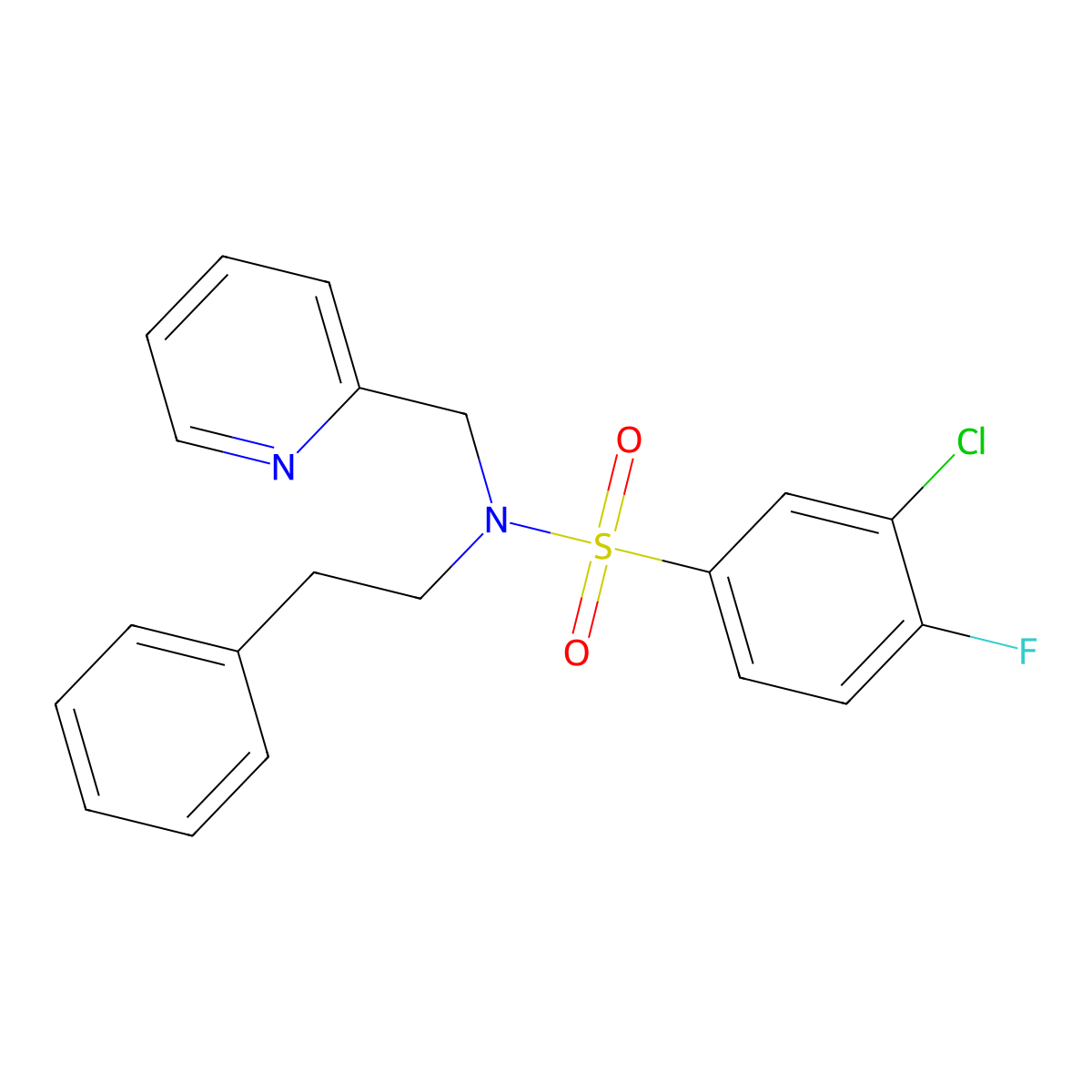 3-chloro-4-fluoro-N-phenethyl-N-(pyridin-2-ylmethyl)benzenesulfonamide molecular structure, CAS 1286717-41-6