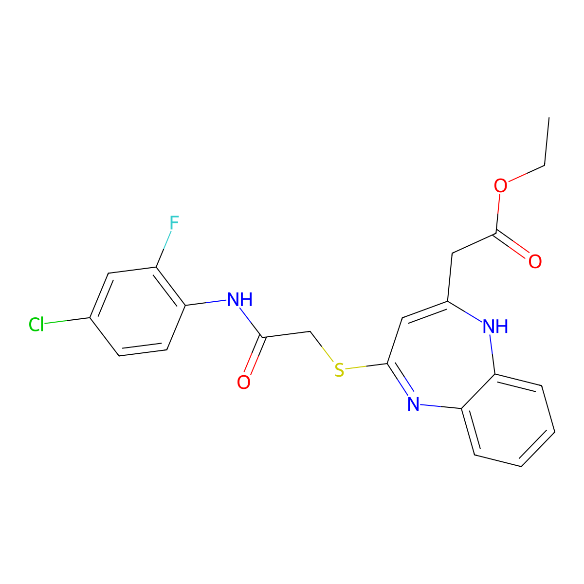 ethyl [4-({2-[(4-chloro-2-fluorophenyl)amino]-2-oxoethyl}thio)-1H-1,5-benzodiazepin-2-yl]acetate molecular structure, CAS 1286717-44-9
