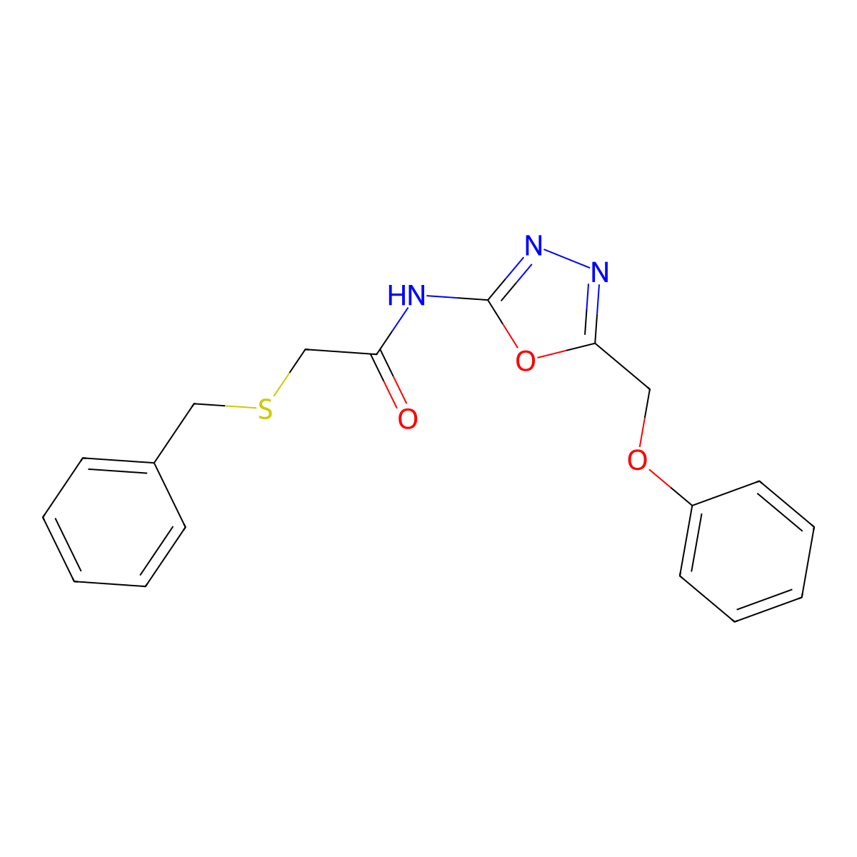 2-(benzylthio)-N-(5-(phenoxymethyl)-1,3,4-oxadiazol-2-yl)acetamide molecular structure, CAS 1286717-45-0