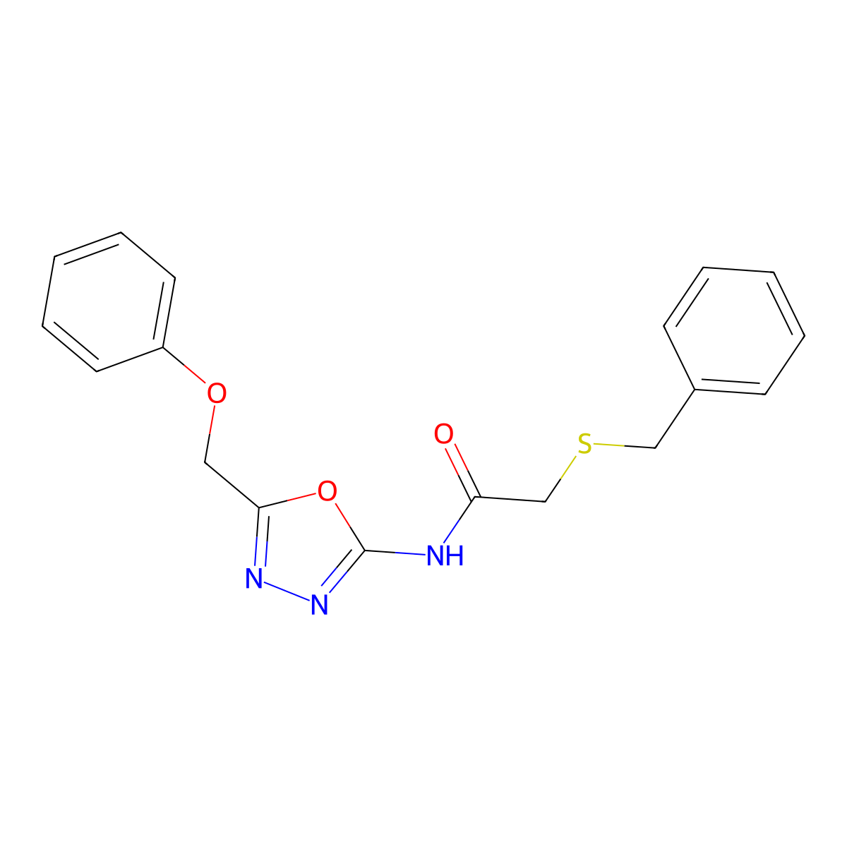 2-(benzylthio)-N-(5-(phenoxymethyl)-1,3,4-oxadiazol-2-yl)acetamide molecular structure, CAS 1286717-45-0