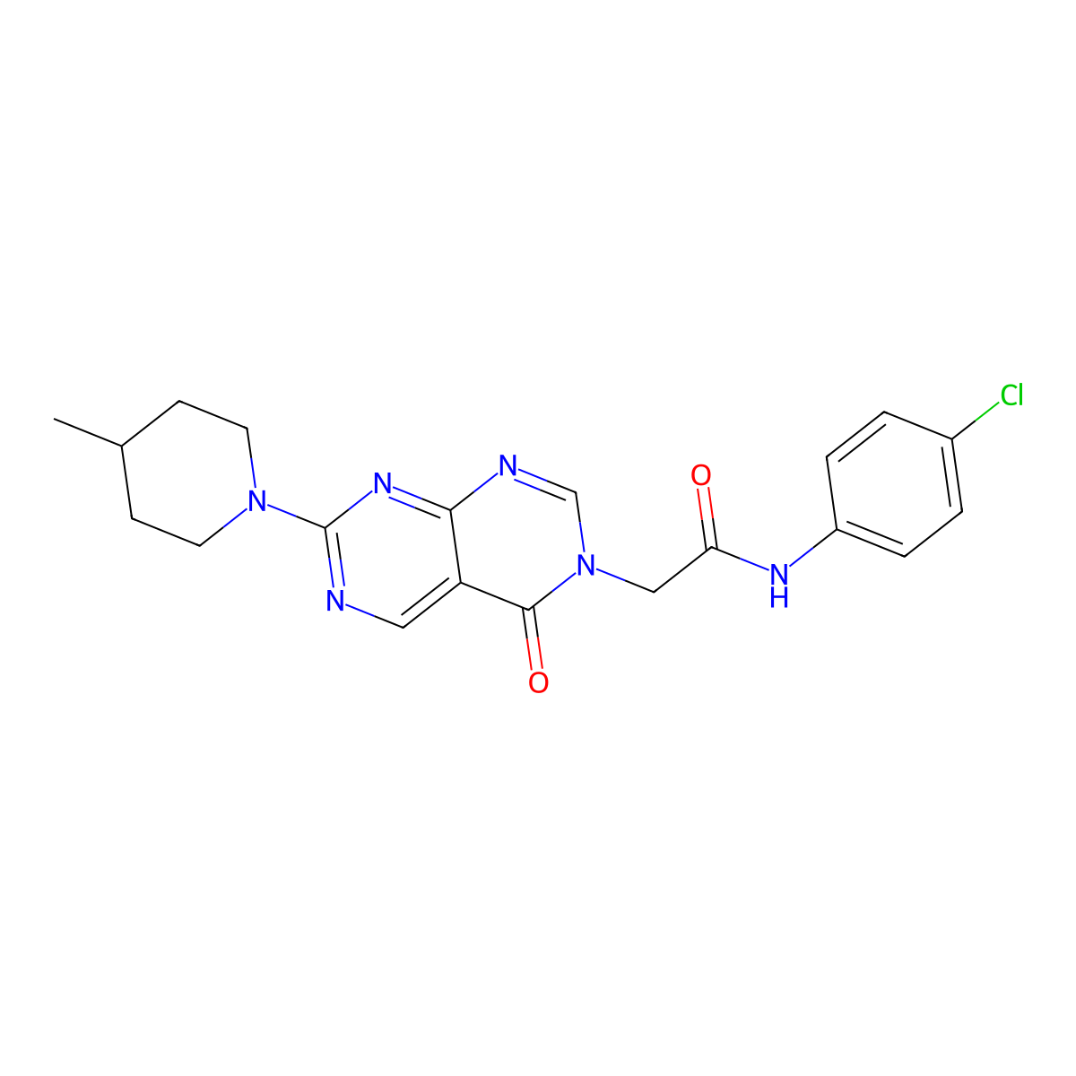 N-(4-chlorophenyl)-2-(7-(4-methylpiperidin-1-yl)-4-oxopyrimido[4,5-d]pyrimidin-3(4H)-yl)acetamide molecular structure, CAS 1286717-52-9
