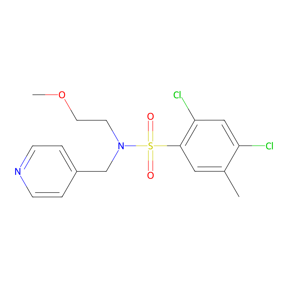 2,4-dichloro-N-(2-methoxyethyl)-5-methyl-N-(pyridin-4-ylmethyl)benzenesulfonamide molecular structure, CAS 1286717-55-2