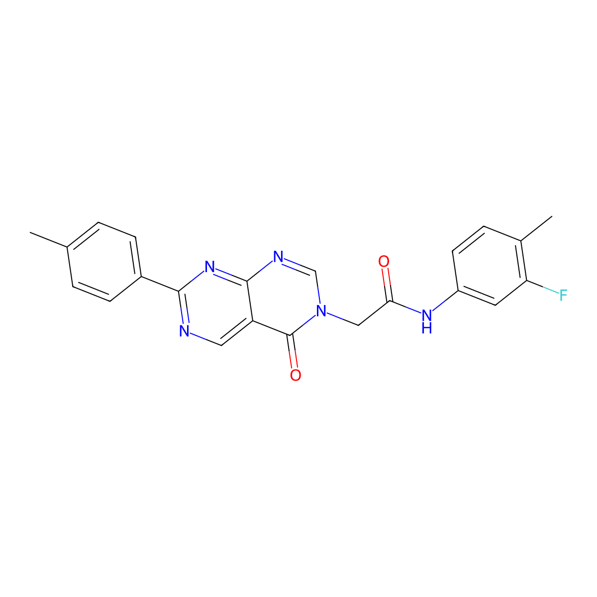 N-(3-fluoro-4-methylphenyl)-2-(4-oxo-7-(p-tolyl)pyrimido[4,5-d]pyrimidin-3(4H)-yl)acetamide molecular structure, CAS 1286717-56-3