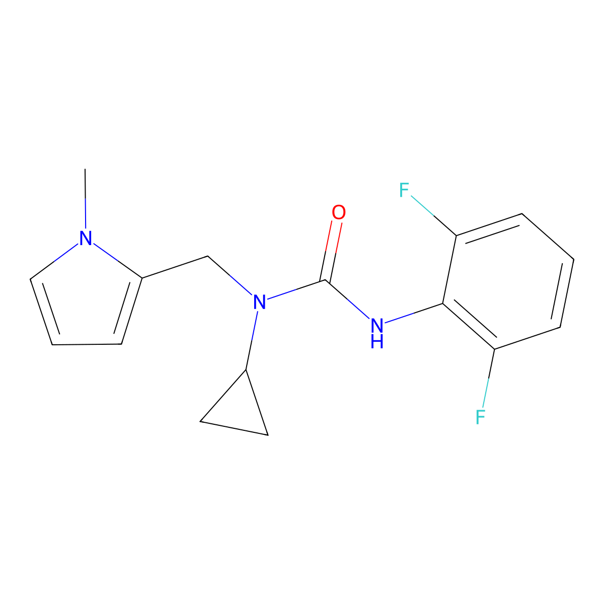 1-cyclopropyl-3-(2,6-difluorophenyl)-1-((1-methyl-1H-pyrrol-2-yl)methyl)urea molecular structure, CAS 1286717-63-2