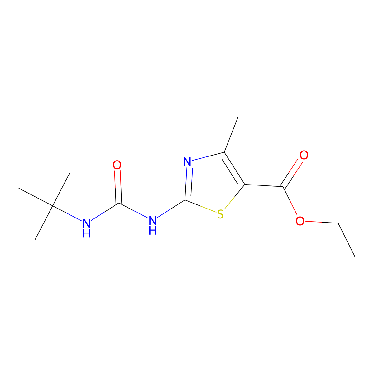 Ethyl 2-(3-(tert-butyl)ureido)-4-methylthiazole-5-carboxylate molecular structure, CAS 1286717-65-4