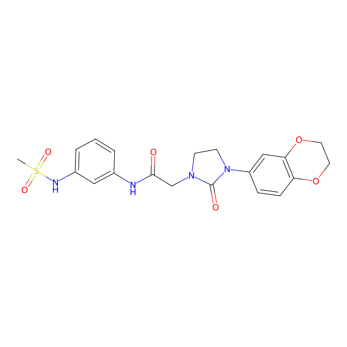 2-[3-(2,3-dihydro-1,4-benzodioxin-6-yl)-2-oxoimidazolidin-1-yl]-N-(3-methanesulfonamidophenyl)acetamide molecular structure, CAS 1286717-76-7