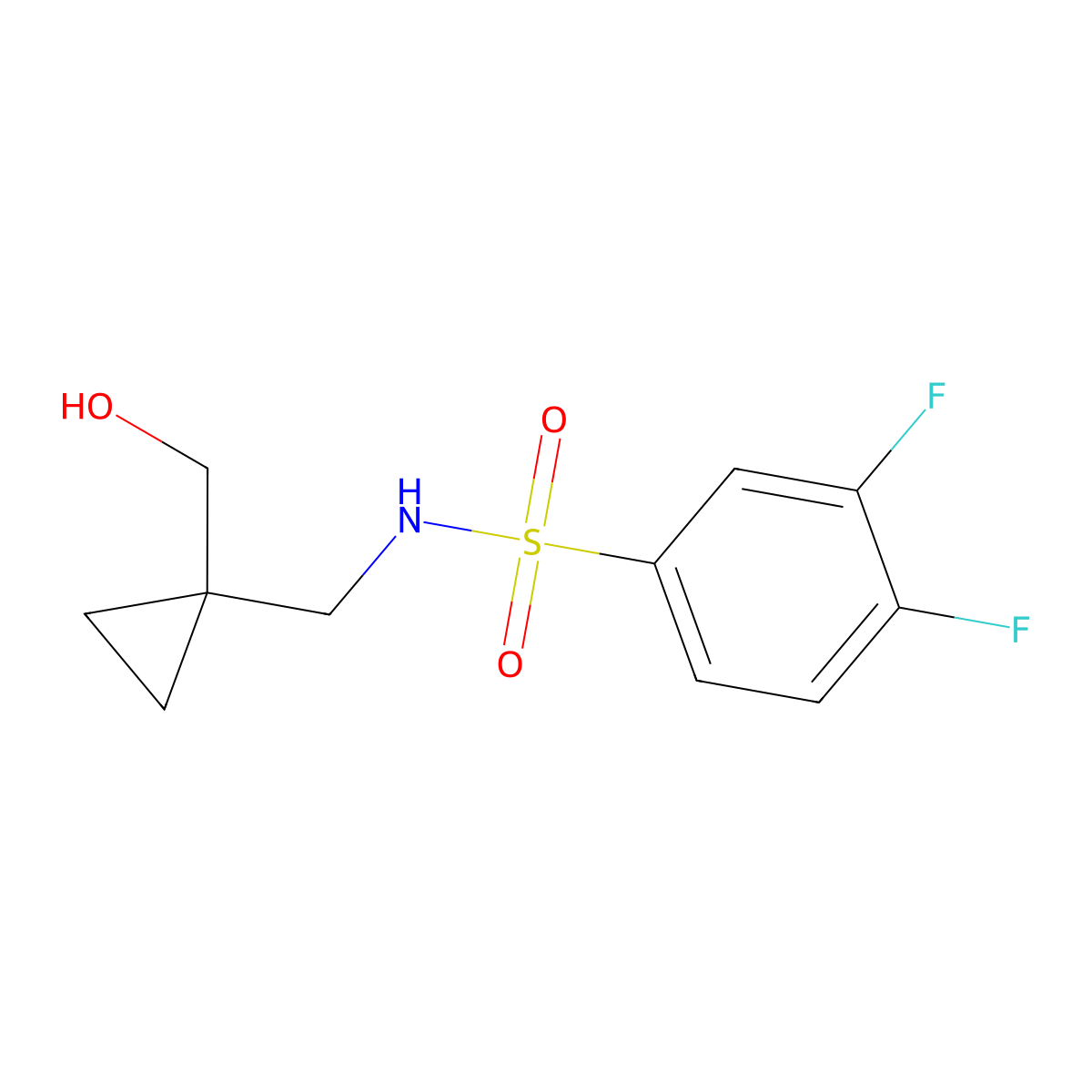 3,4-difluoro-N-((1-(hydroxymethyl)cyclopropyl)methyl)benzenesulfonamide molecular structure, CAS 1286717-94-9