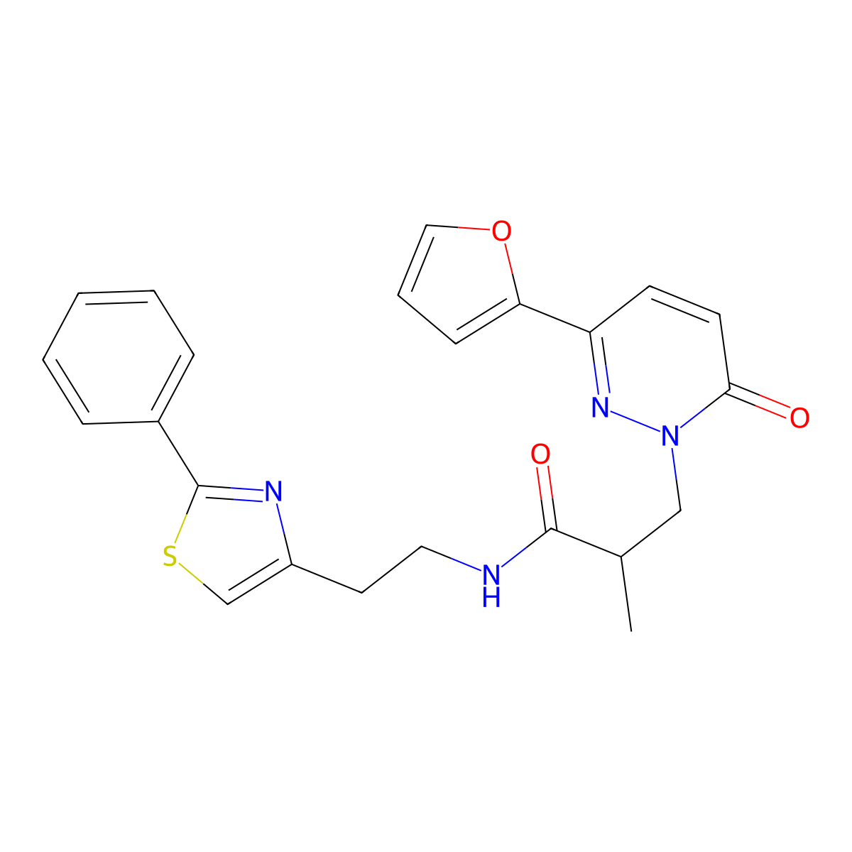 3-(3-(furan-2-yl)-6-oxopyridazin-1(6H)-yl)-2-methyl-N-(2-(2-phenylthiazol-4-yl)ethyl)propanamide molecular structure, CAS 1286718-03-3