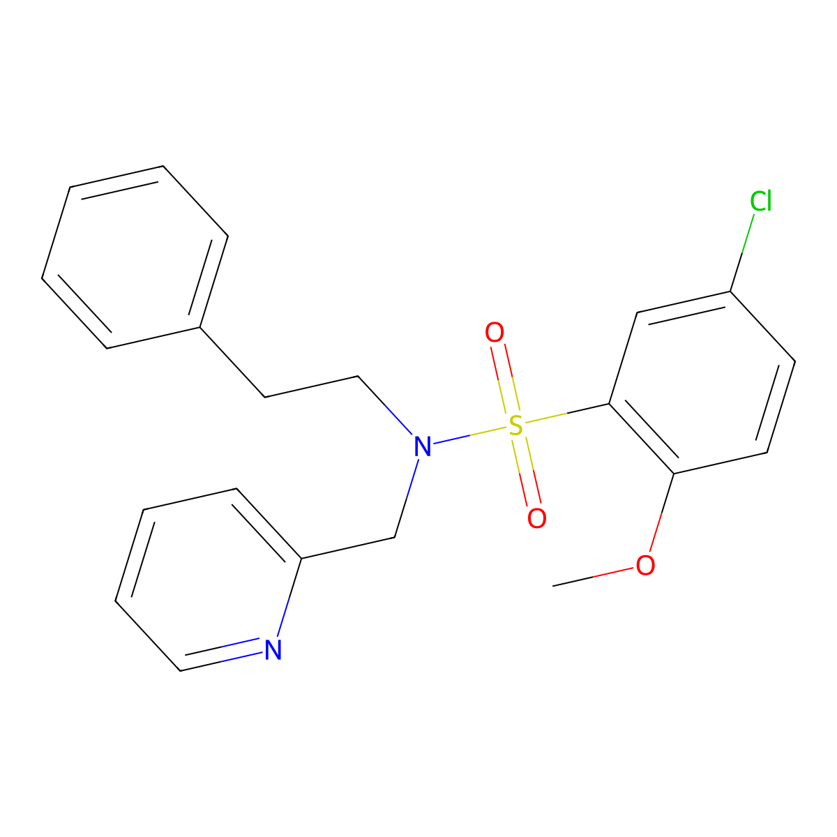 5-chloro-2-methoxy-N-phenethyl-N-(pyridin-2-ylmethyl)benzenesulfonamide molecular structure, CAS 1286718-20-4