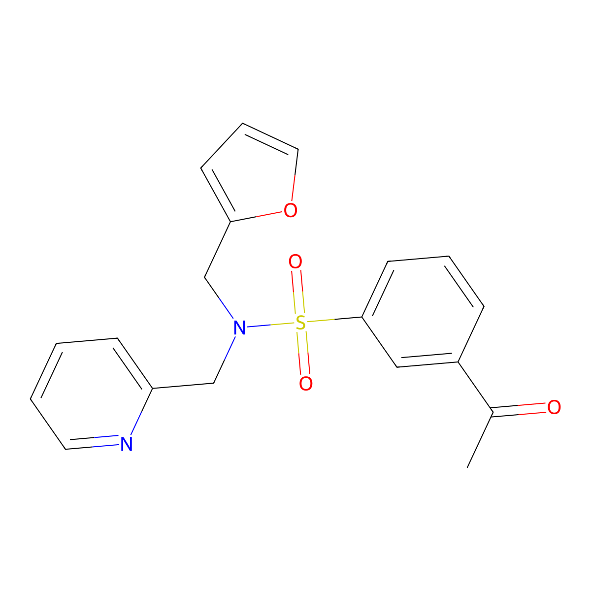 3-acetyl-N-(furan-2-ylmethyl)-N-(pyridin-2-ylmethyl)benzenesulfonamide molecular structure, CAS 1286718-25-9