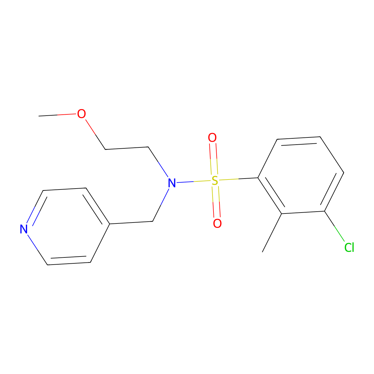 3-chloro-N-(2-methoxyethyl)-2-methyl-N-(pyridin-4-ylmethyl)benzenesulfonamide molecular structure, CAS 1286718-29-3