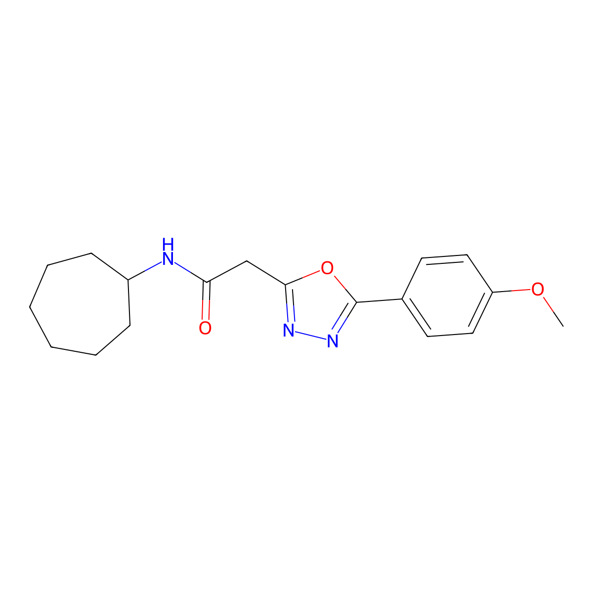 N-cycloheptyl-2-[5-(4-methoxyphenyl)-1,3,4-oxadiazol-2-yl]acetamide molecular structure, CAS 1286718-45-3