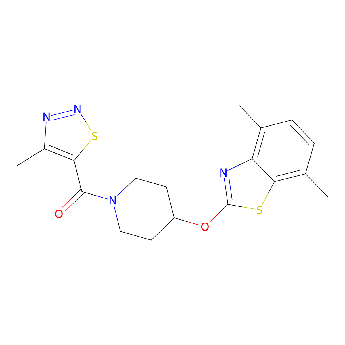 (4-((4,7-Dimethylbenzo[d]thiazol-2-yl)oxy)piperidin-1-yl)(4-methyl-1,2,3-thiadiazol-5-yl)methanone molecular structure, CAS 1286718-47-5