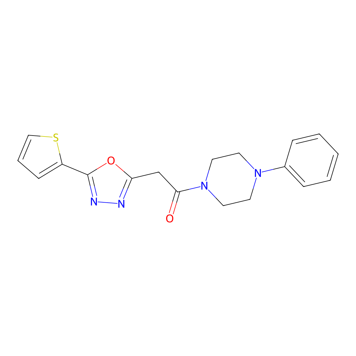 1-(4-Phenylpiperazin-1-yl)-2-(5-(thiophen-2-yl)-1,3,4-oxadiazol-2-yl)ethanone molecular structure, CAS 1286718-49-7