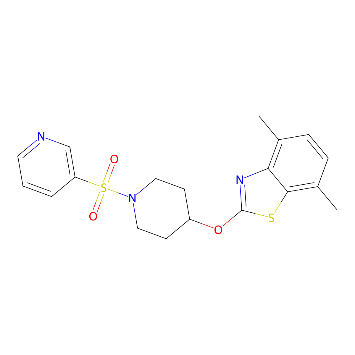 4,7-Dimethyl-2-((1-(pyridin-3-ylsulfonyl)piperidin-4-yl)oxy)benzo[d]thiazole molecular structure, CAS 1286718-51-1