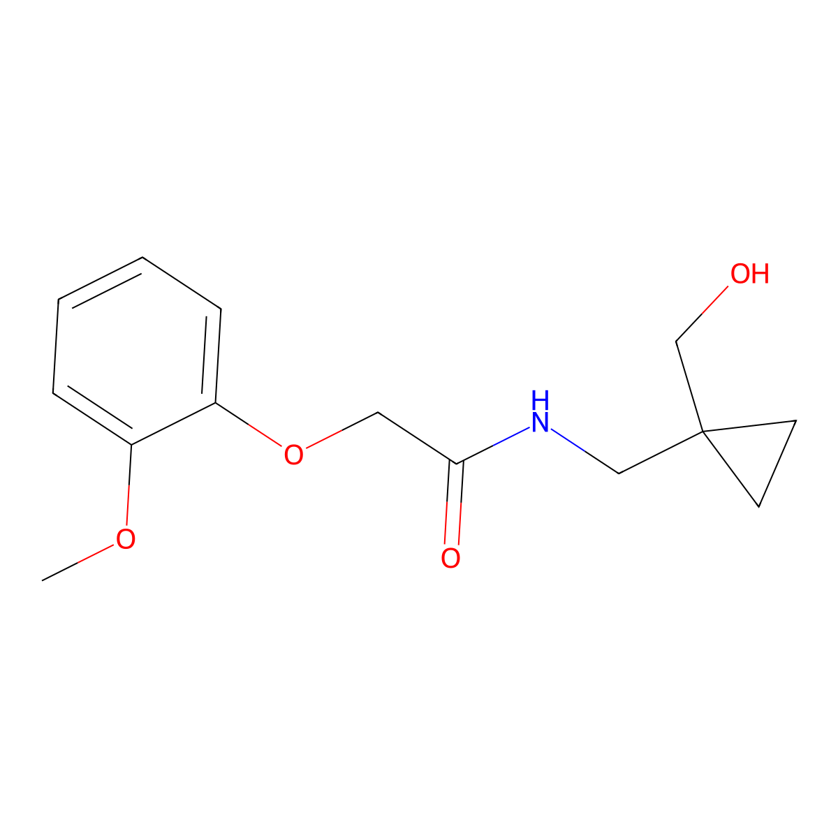 N-((1-(hydroxymethyl)cyclopropyl)methyl)-2-(2-methoxyphenoxy)acetamide molecular structure, CAS 1286718-59-9