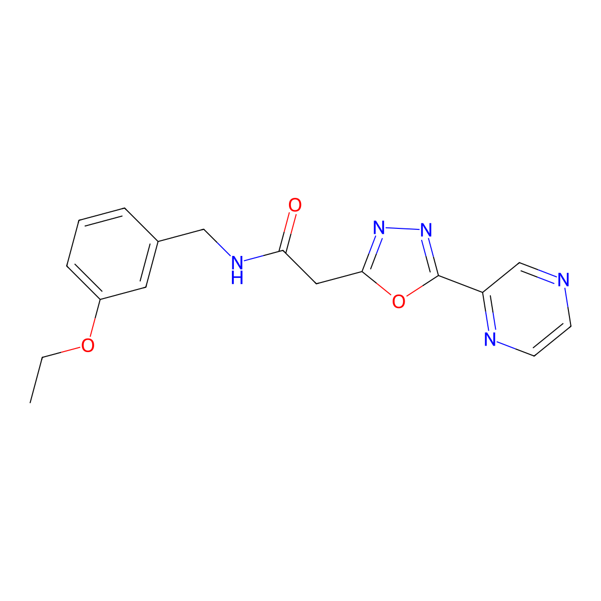 N-(3-ethoxybenzyl)-2-(5-(pyrazin-2-yl)-1,3,4-oxadiazol-2-yl)acetamide molecular structure, CAS 1286718-60-2