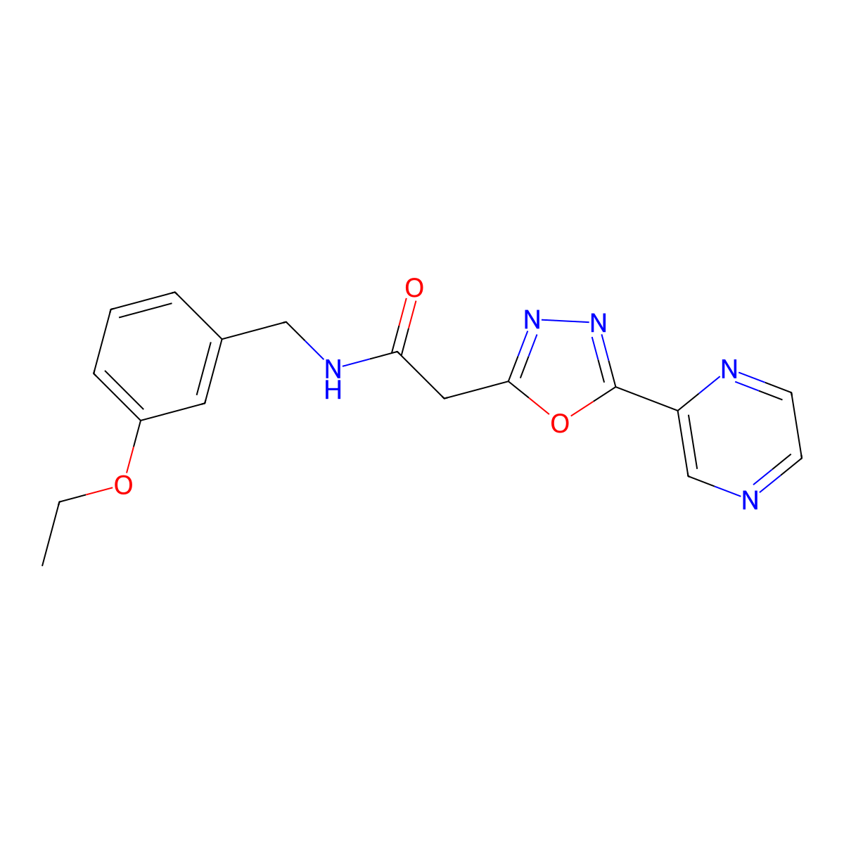 N-(3-ethoxybenzyl)-2-(5-(pyrazin-2-yl)-1,3,4-oxadiazol-2-yl)acetamide molecular structure, CAS 1286718-60-2