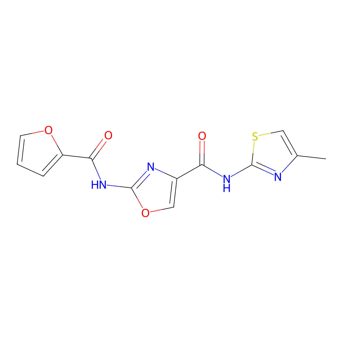 2-(furan-2-carboxamido)-N-(4-methylthiazol-2-yl)oxazole-4-carboxamide molecular structure, CAS 1286718-68-0