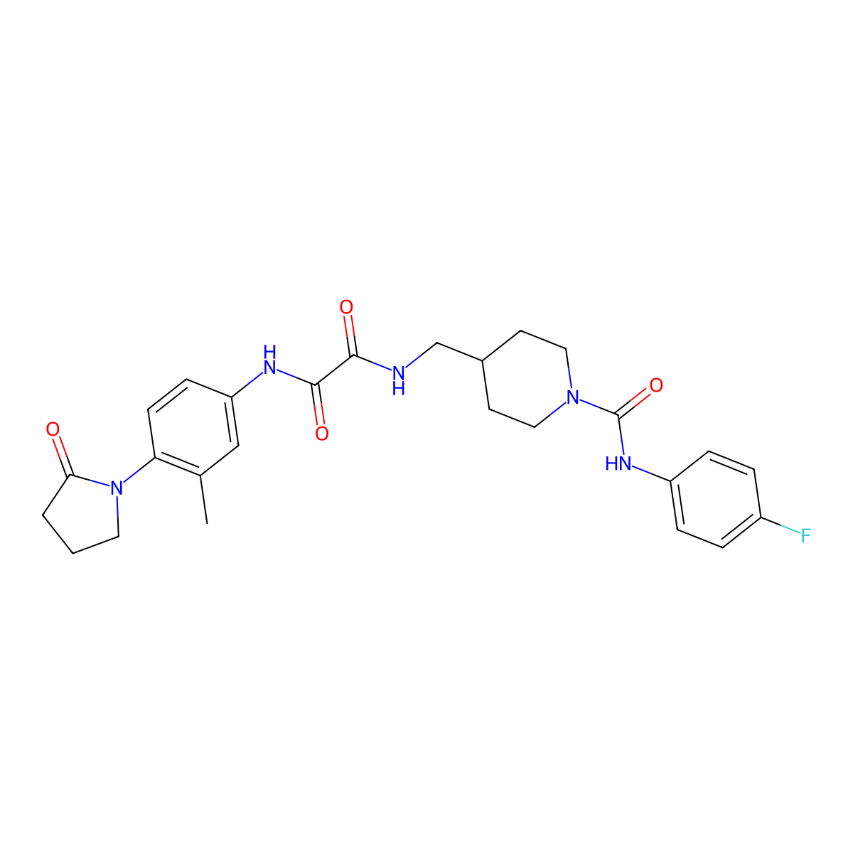 N1-((1-((4-fluorophenyl)carbamoyl)piperidin-4-yl)methyl)-N2-(3-methyl-4-(2-oxopyrrolidin-1-yl)phenyl)oxalamide molecular structure, CAS 1286718-74-8