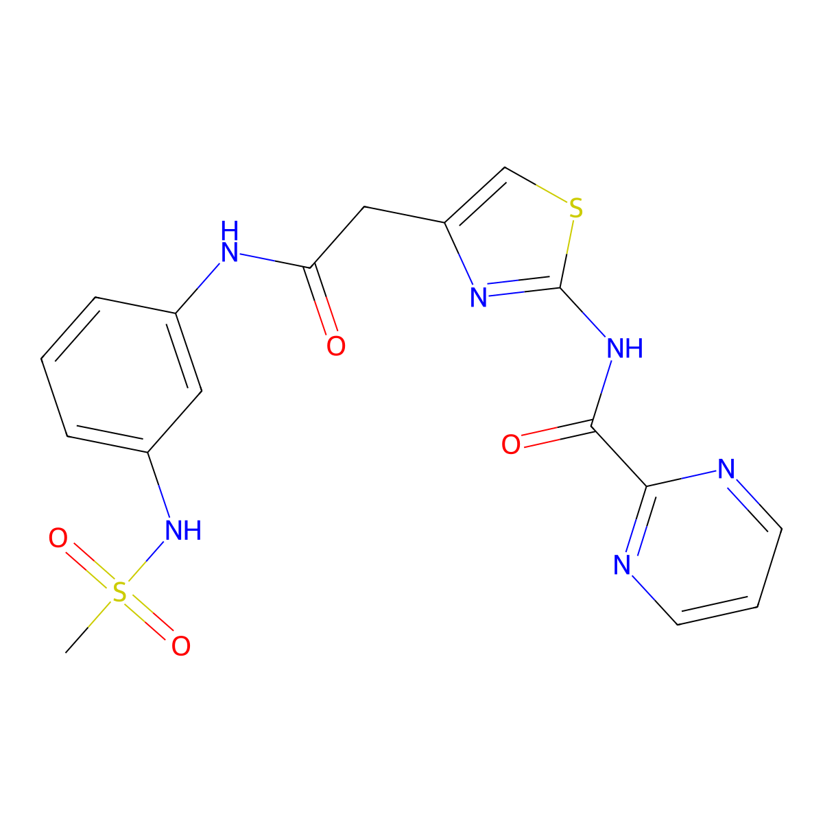 N-(4-{[(3-methanesulfonamidophenyl)carbamoyl]methyl}-1,3-thiazol-2-yl)pyrimidine-2-carboxamide molecular structure, CAS 1286718-78-2
