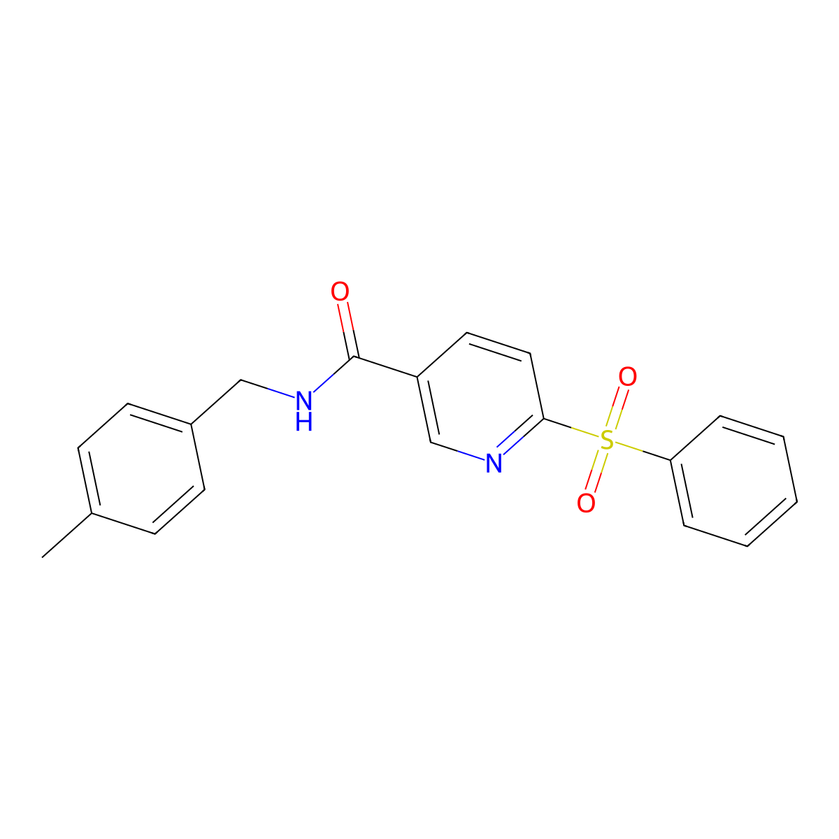 6-(benzenesulfonyl)-N-[(4-methylphenyl)methyl]pyridine-3-carboxamide molecular structure, CAS 1286718-81-7