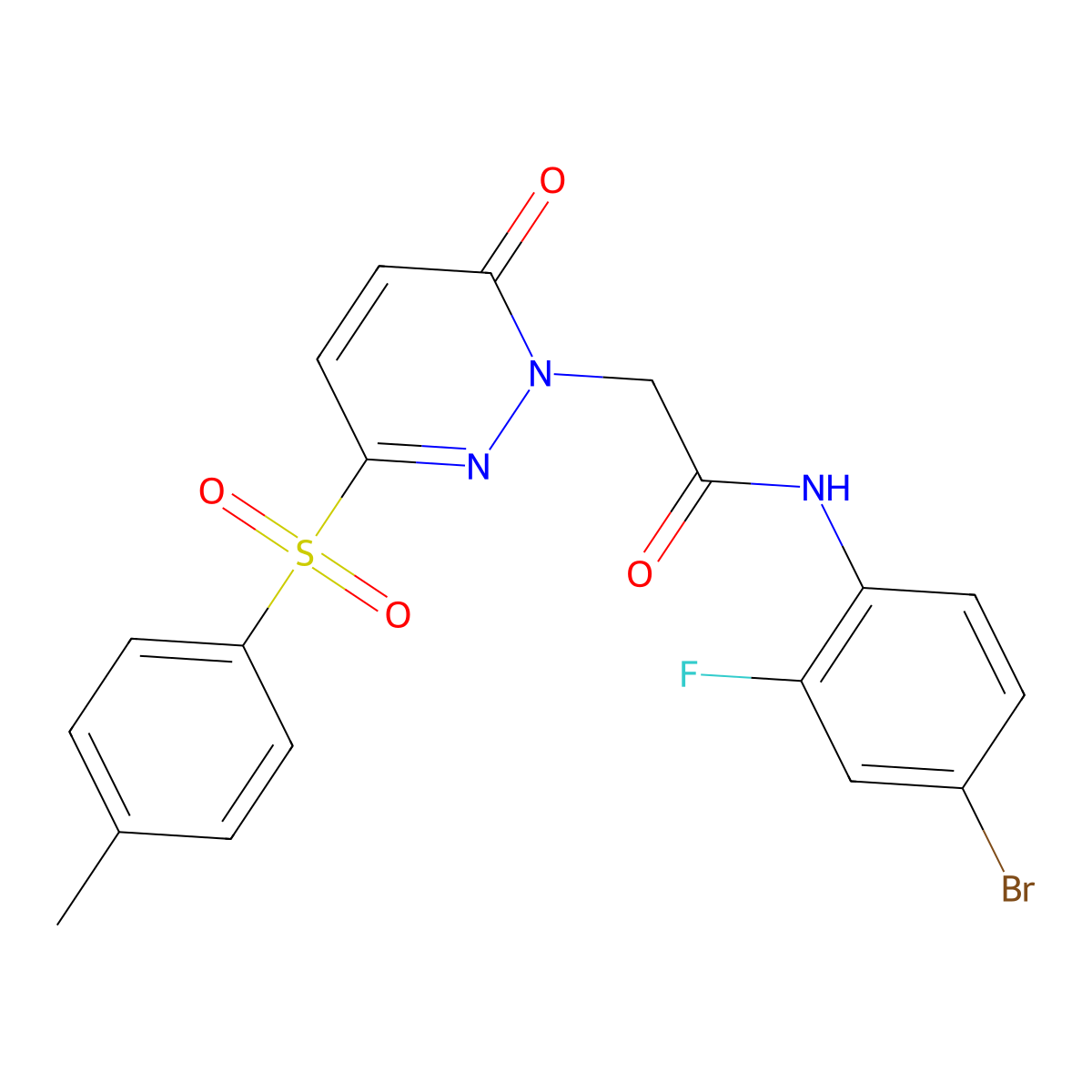 N-(4-bromo-2-fluorophenyl)-2-(6-oxo-3-tosylpyridazin-1(6H)-yl)acetamide molecular structure, CAS 1286718-88-4