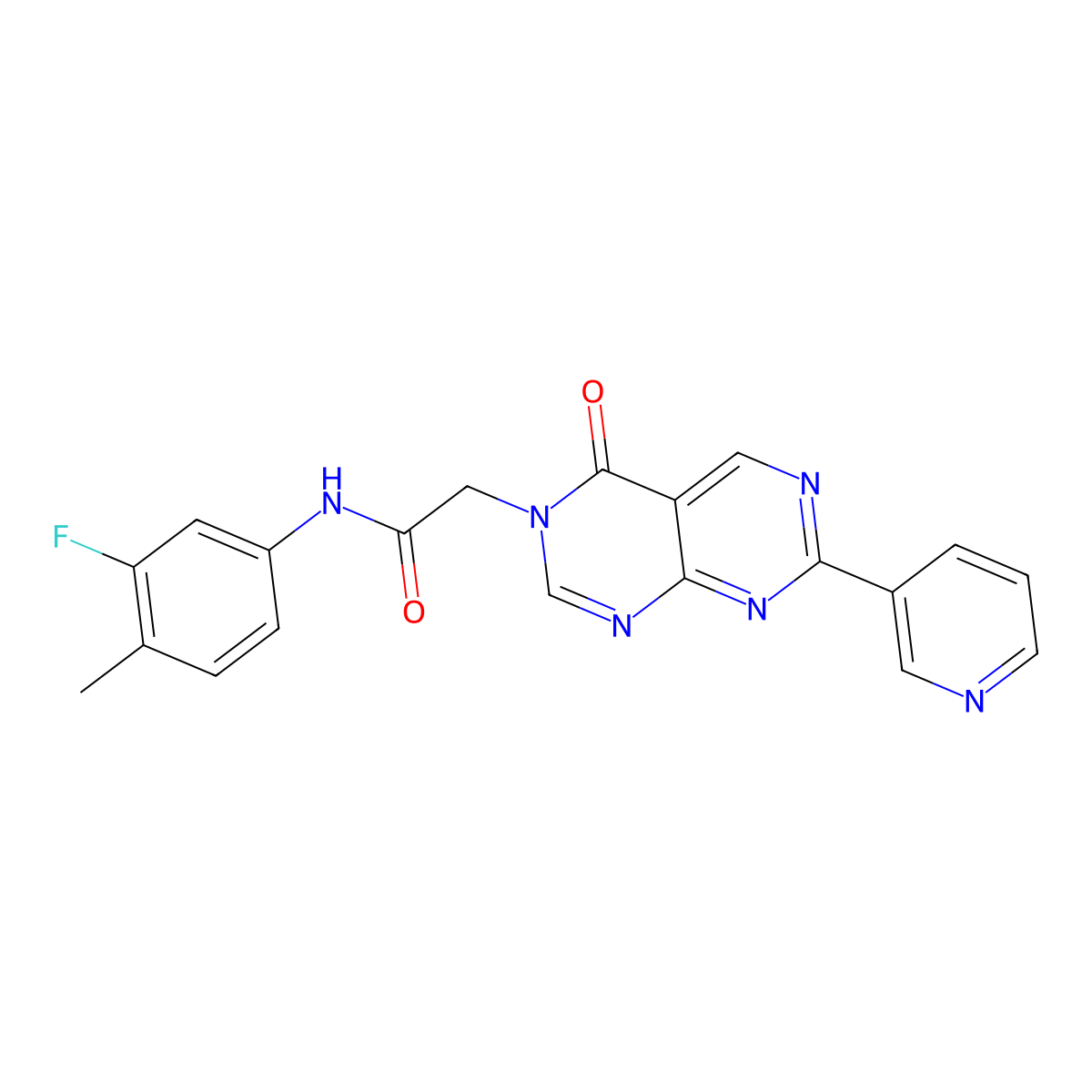 N-(3-fluoro-4-methylphenyl)-2-(4-oxo-7-(pyridin-3-yl)pyrimido[4,5-d]pyrimidin-3(4H)-yl)acetamide molecular structure, CAS 1286718-89-5
