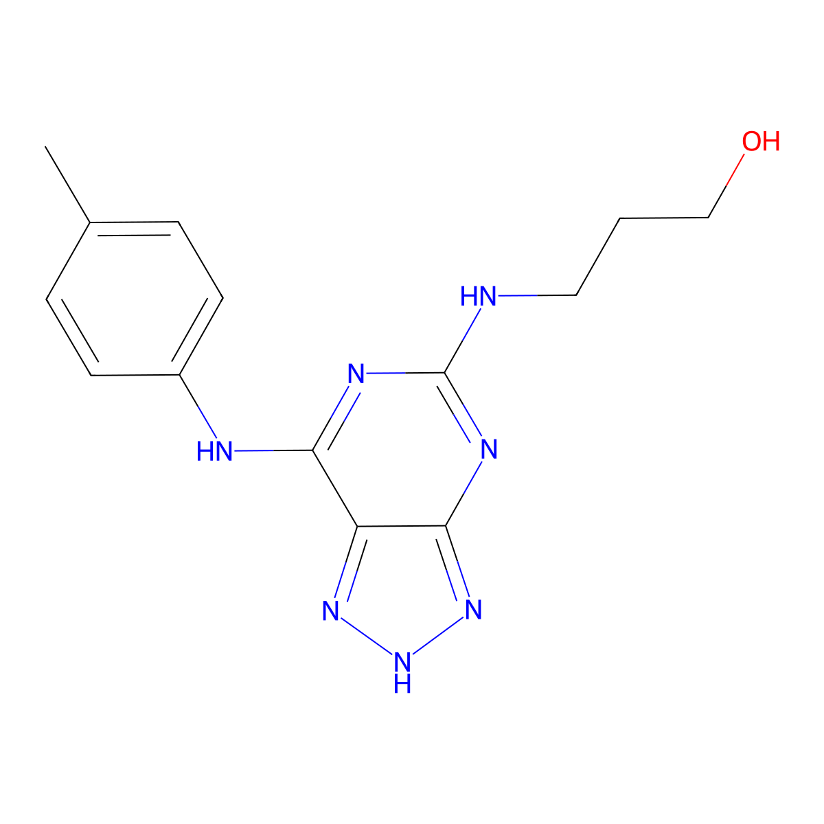 3-({7-[(4-methylphenyl)amino]-3H-[1,2,3]triazolo[4,5-d]pyrimidin-5-yl}amino)propan-1-ol molecular structure, CAS 1286718-93-1