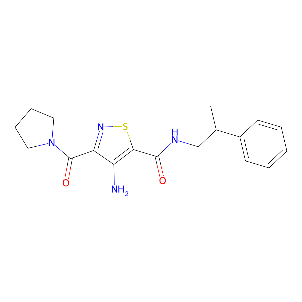 4-amino-N-(2-phenylpropyl)-3-(pyrrolidine-1-carbonyl)isothiazole-5-carboxamide molecular structure, CAS 1286718-95-3
