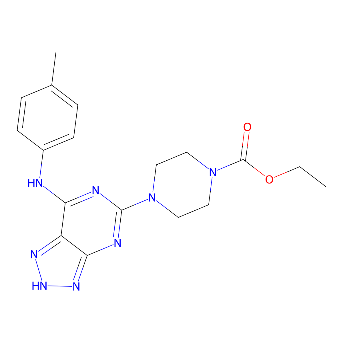 ethyl 4-{7-[(4-methylphenyl)amino]-3H-[1,2,3]triazolo[4,5-d]pyrimidin-5-yl}piperazine-1-carboxylate molecular structure, CAS 1286718-96-4