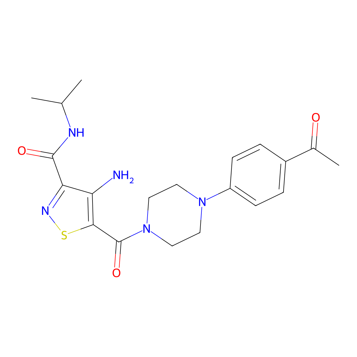 5-[4-(4-acetylphenyl)piperazine-1-carbonyl]-4-amino-N-(propan-2-yl)-1,2-thiazole-3-carboxamide molecular structure, CAS 1286718-97-5