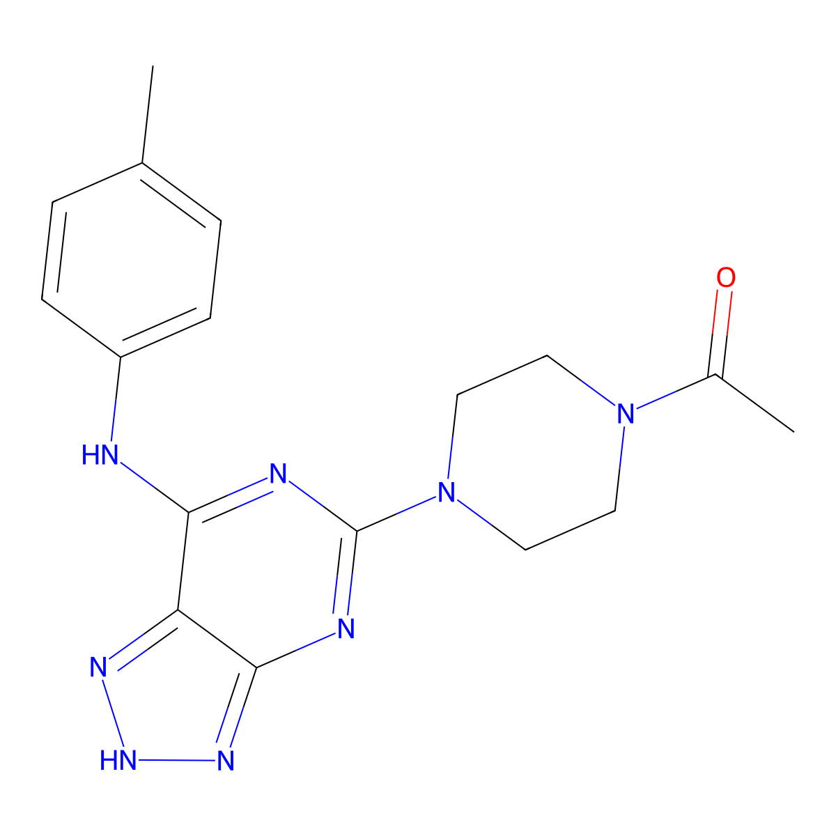 1-(4-{7-[(4-methylphenyl)amino]-3H-[1,2,3]triazolo[4,5-d]pyrimidin-5-yl}piperazin-1-yl)ethan-1-one molecular structure, CAS 1286718-98-6