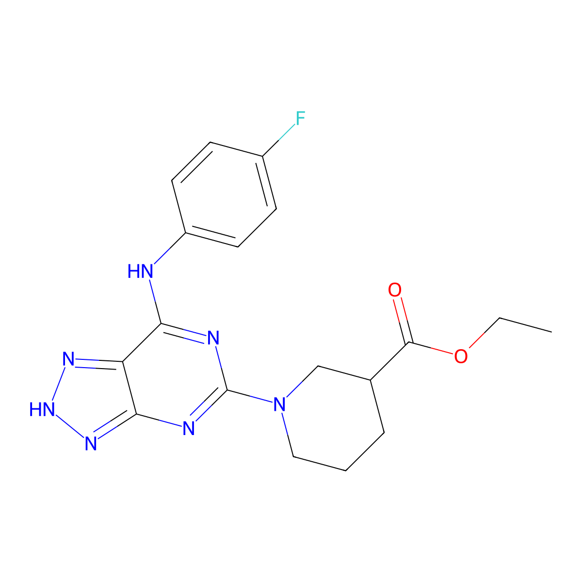 ethyl 1-{7-[(4-fluorophenyl)amino]-3H-[1,2,3]triazolo[4,5-d]pyrimidin-5-yl}piperidine-3-carboxylate molecular structure, CAS 1286719-00-3