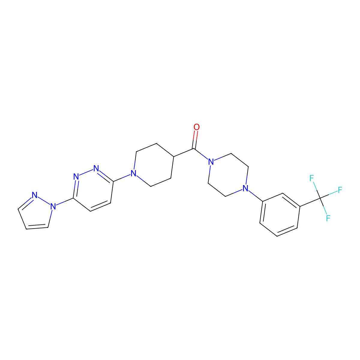 (1-(6-(1H-pyrazol-1-yl)pyridazin-3-yl)piperidin-4-yl)(4-(3-(trifluoromethyl)phenyl)piperazin-1-yl)methanone molecular structure, CAS 1286719-02-5