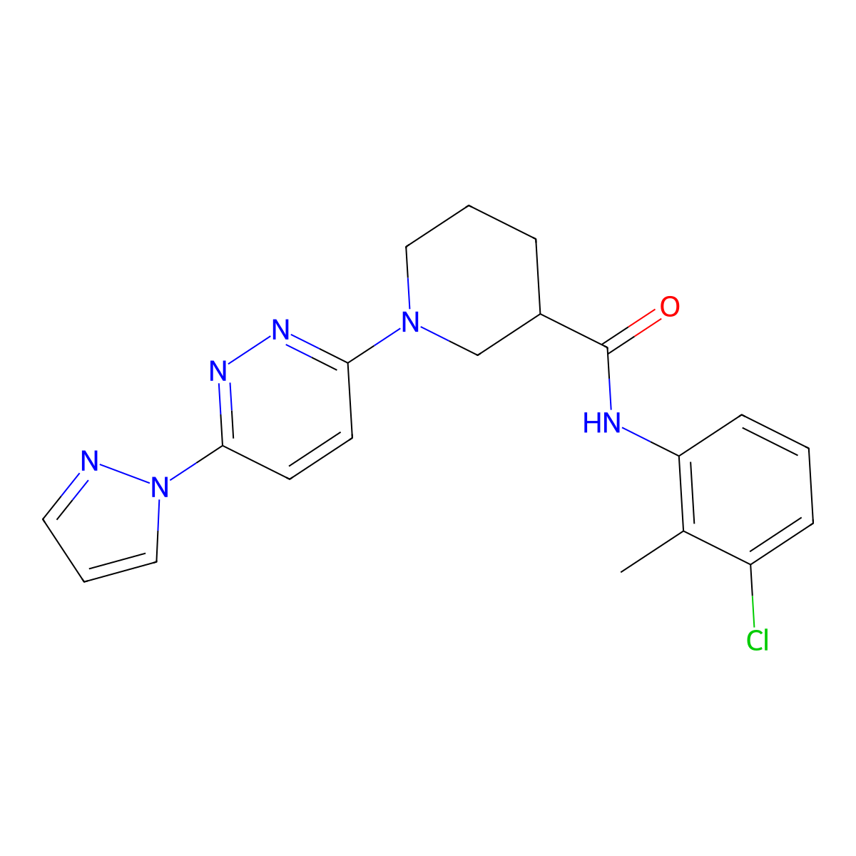 1-(6-(1H-pyrazol-1-yl)pyridazin-3-yl)-N-(3-chloro-2-methylphenyl)piperidine-3-carboxamide molecular structure, CAS 1286719-03-6