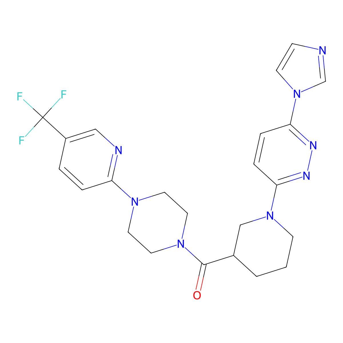 (1-(6-(1H-imidazol-1-yl)pyridazin-3-yl)piperidin-3-yl)(4-(5-(trifluoromethyl)pyridin-2-yl)piperazin-1-yl)methanone molecular structure, CAS 1286719-07-0