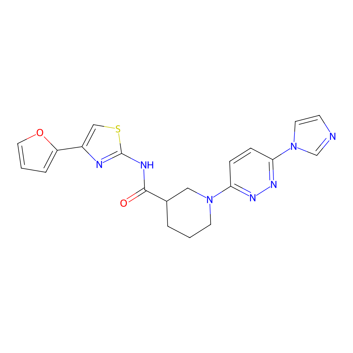 1-(6-(1H-imidazol-1-yl)pyridazin-3-yl)-N-(4-(furan-2-yl)thiazol-2-yl)piperidine-3-carboxamide molecular structure, CAS 1286719-09-2