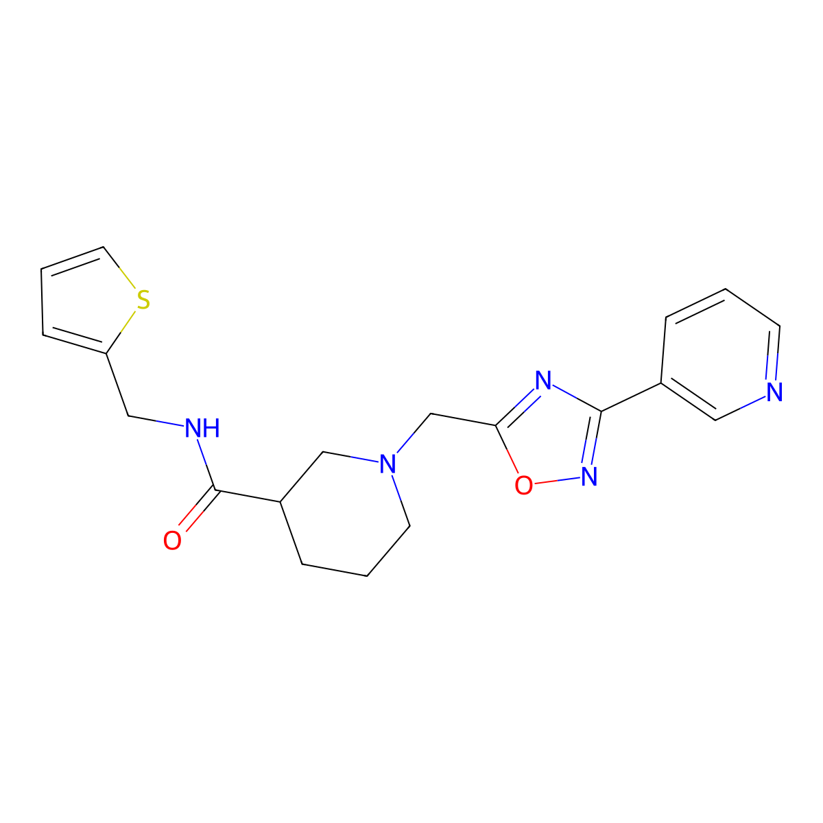1-((3-(pyridin-3-yl)-1,2,4-oxadiazol-5-yl)methyl)-N-(thiophen-2-ylmethyl)piperidine-3-carboxamide molecular structure, CAS 1286719-11-6