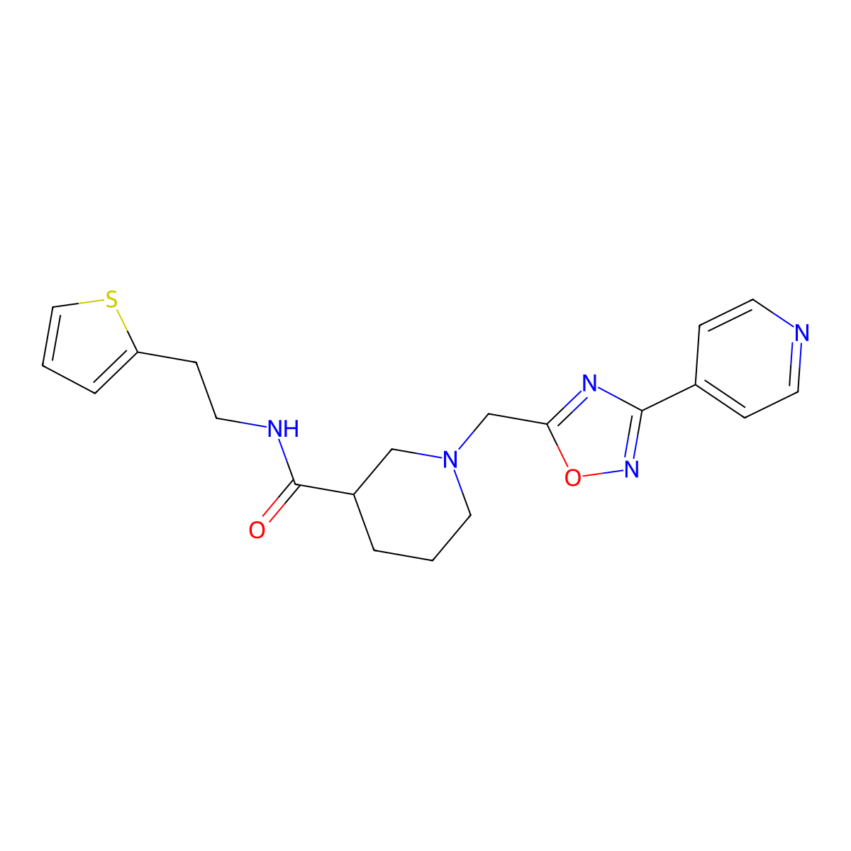 1-((3-(pyridin-4-yl)-1,2,4-oxadiazol-5-yl)methyl)-N-(2-(thiophen-2-yl)ethyl)piperidine-3-carboxamide molecular structure, CAS 1286719-12-7