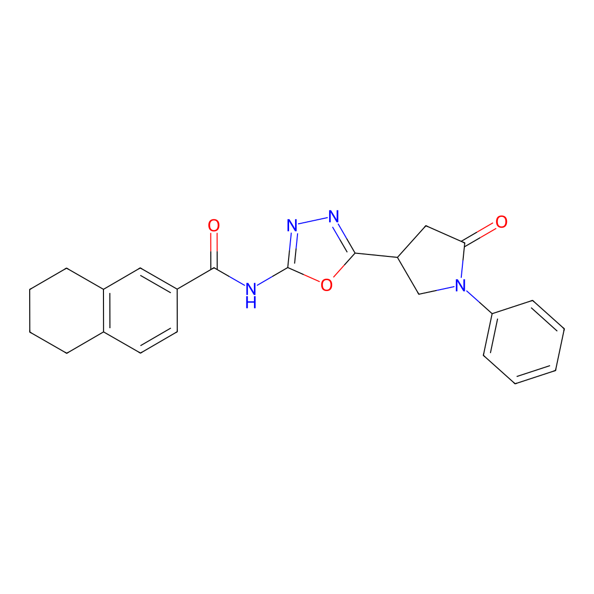 N-[5-(5-oxo-1-phenylpyrrolidin-3-yl)-1,3,4-oxadiazol-2-yl]-5,6,7,8-tetrahydronaphthalene-2-carboxamide molecular structure, CAS 1286719-14-9