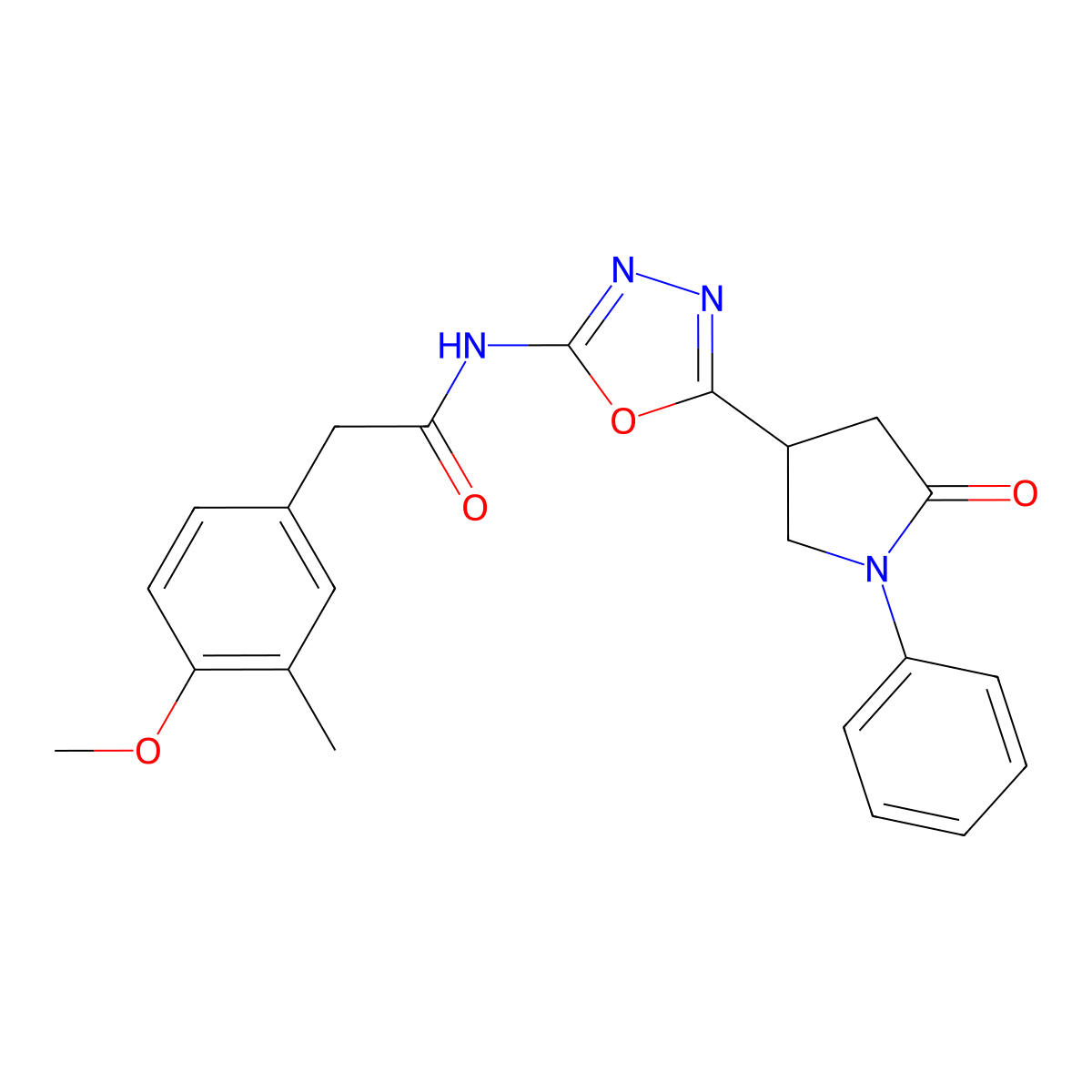 2-(4-methoxy-3-methylphenyl)-N-[5-(5-oxo-1-phenylpyrrolidin-3-yl)-1,3,4-oxadiazol-2-yl]acetamide molecular structure, CAS 1286719-15-0