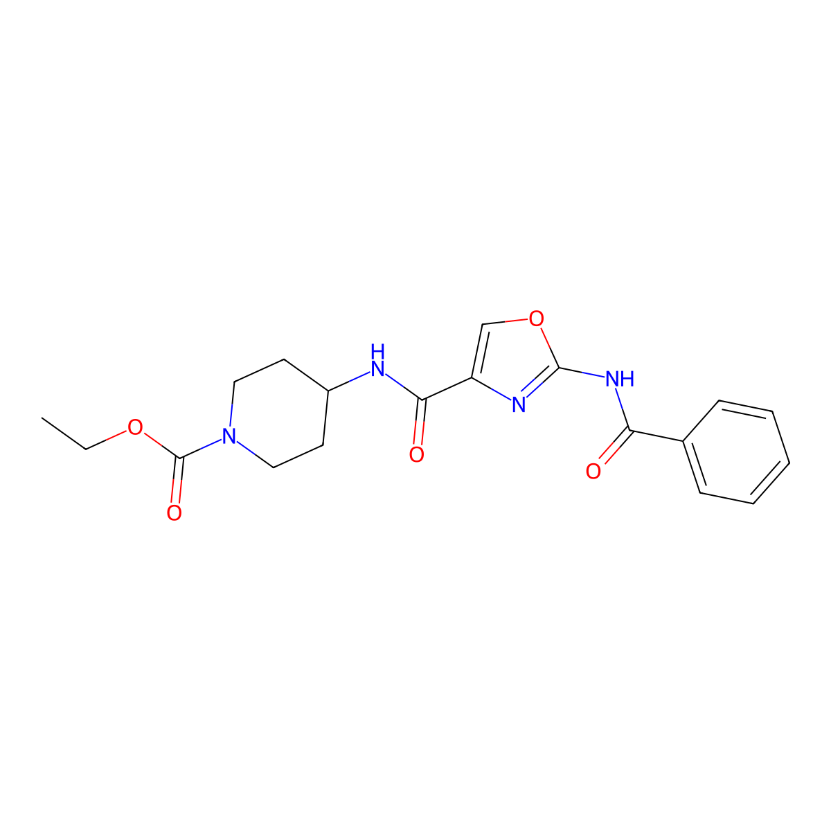 Ethyl 4-(2-benzamidooxazole-4-carboxamido)piperidine-1-carboxylate molecular structure, CAS 1286719-18-3